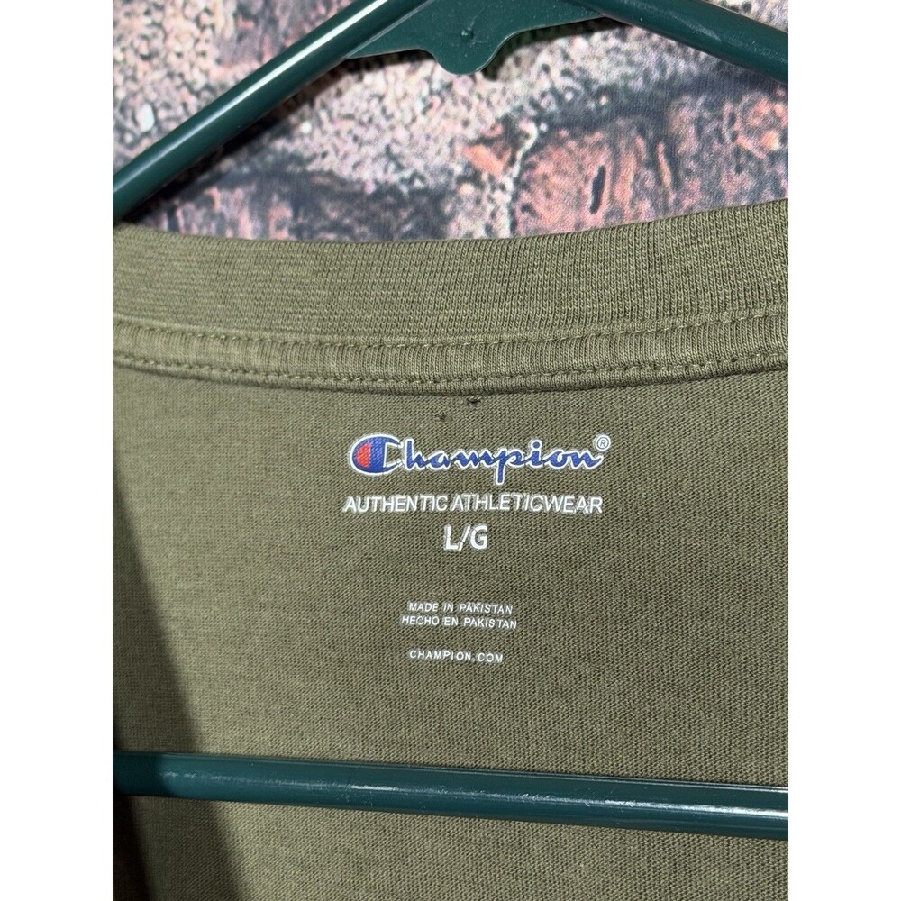 Champion Men's Green Solid Logo Long Sleeve Crew Neck T-Shirt Size L - Picture 3 of 4